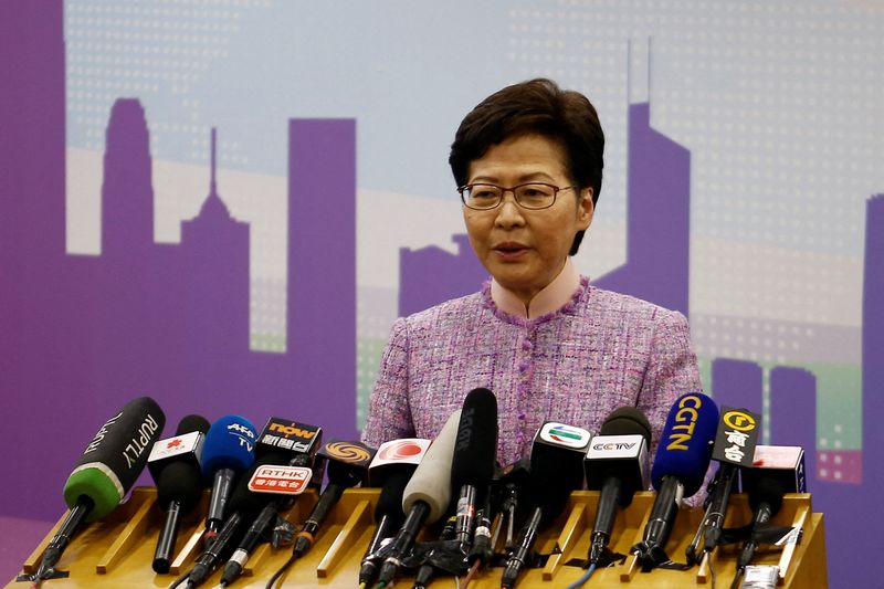 Hong Kong Chief Executive Carrie Lam speaks at a news