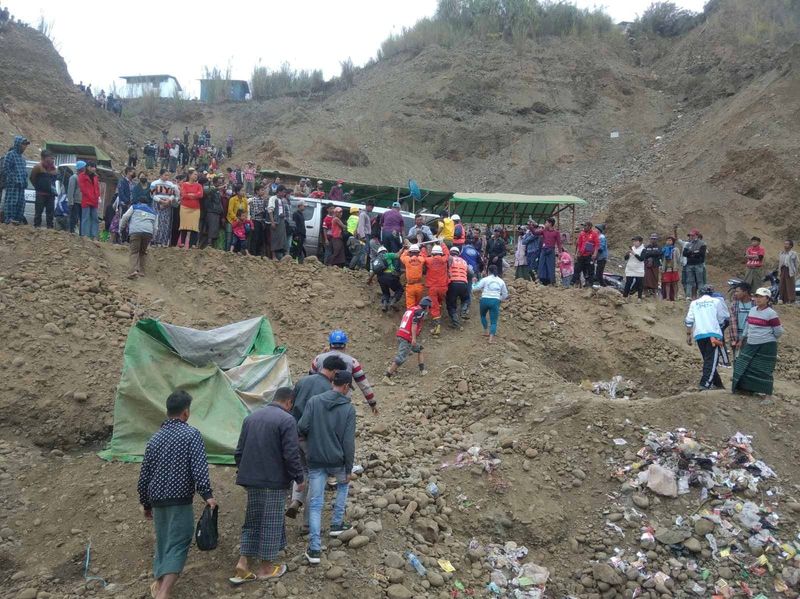 Rescue operation after a landslide at a jade mine in