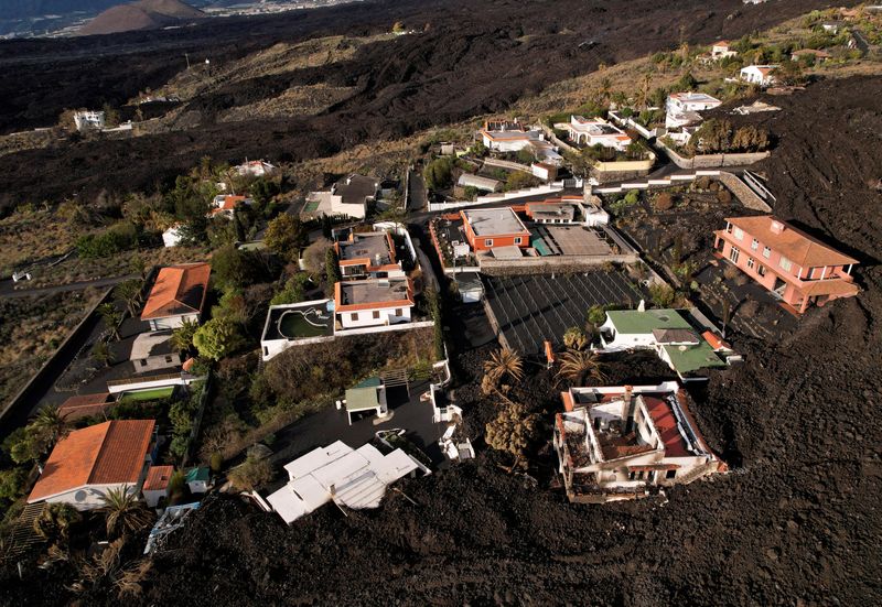 FILE PHOTO: Aerial view of a group of houses surrounded