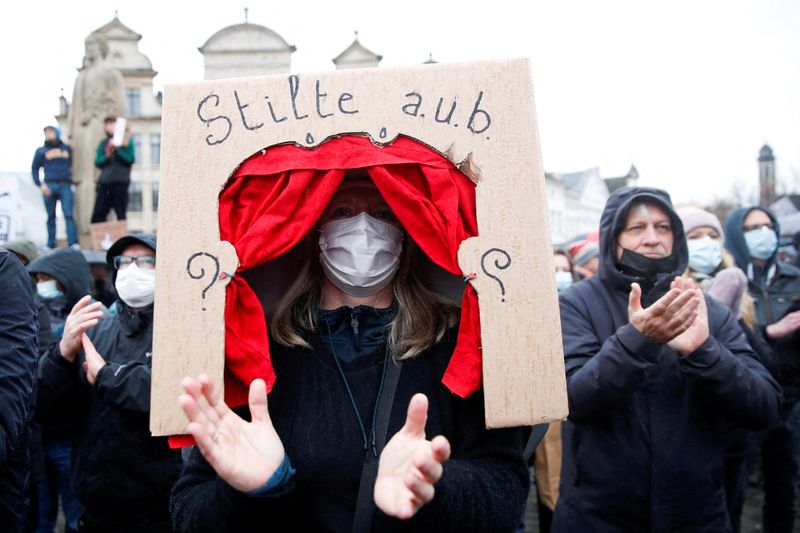 FILE PHOTO: Belgian cultural sector workers protest against the Belgian
