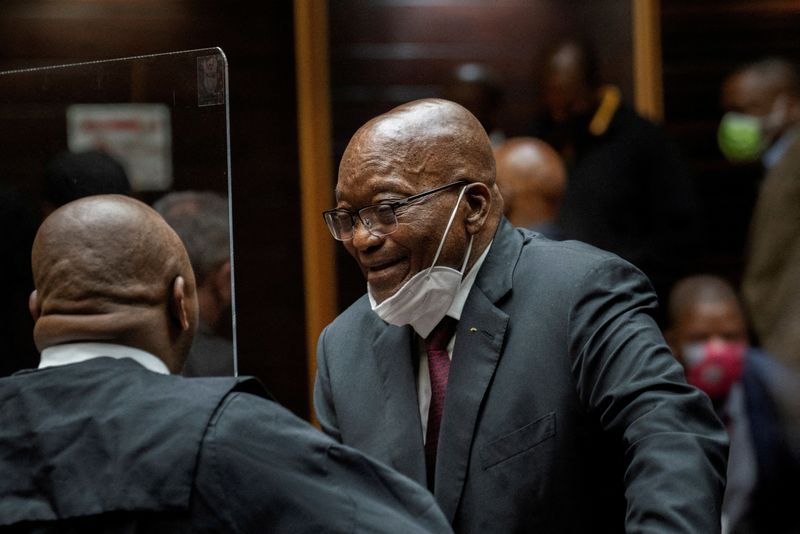 FILE PHOTO: Former South African President Jacob Zuma speaks with