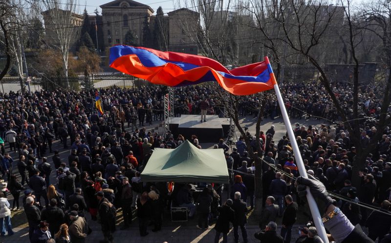 Opposition supporters hold a rally in Yerevan