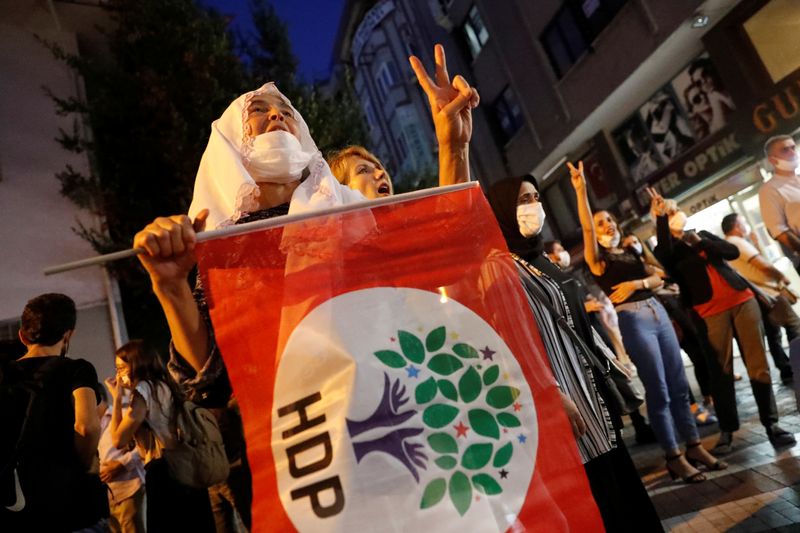 FILE PHOTO: Pro-Kurdish HDP supporters shout slogans during a protest