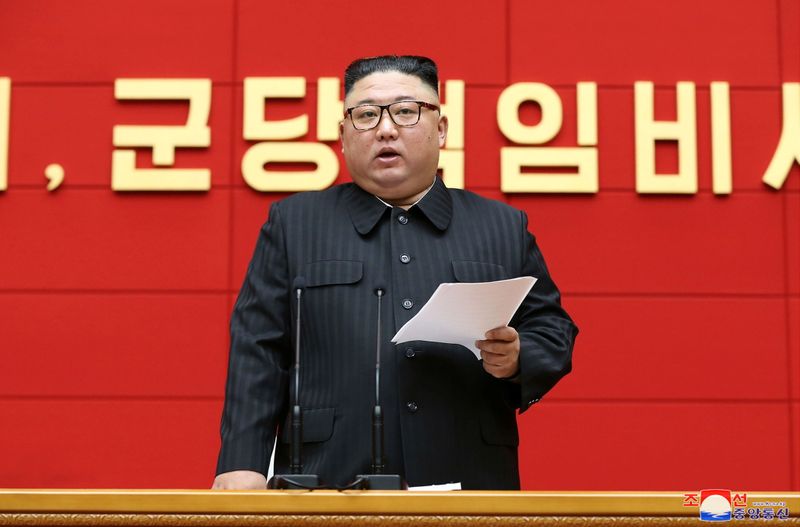 North Korea’s leader Kim Jong Un speaks during the first
