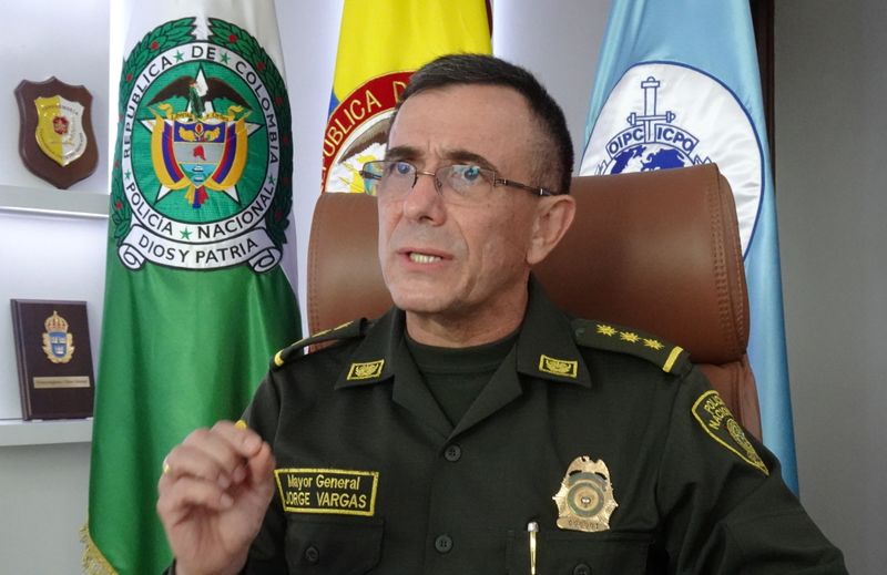 Colombia’s National Police Director General Jorge Luis Vargas speaks during