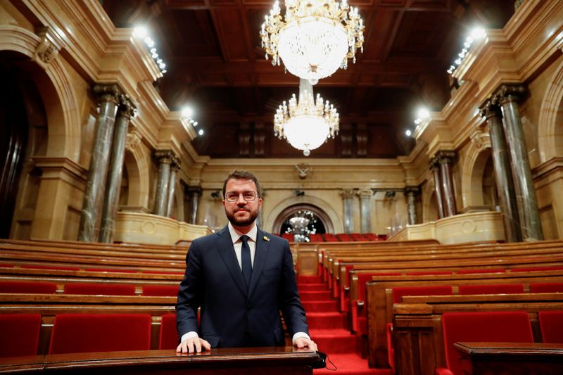 Catalan Republican Left Party (ERC) leader Aragones speaks during an