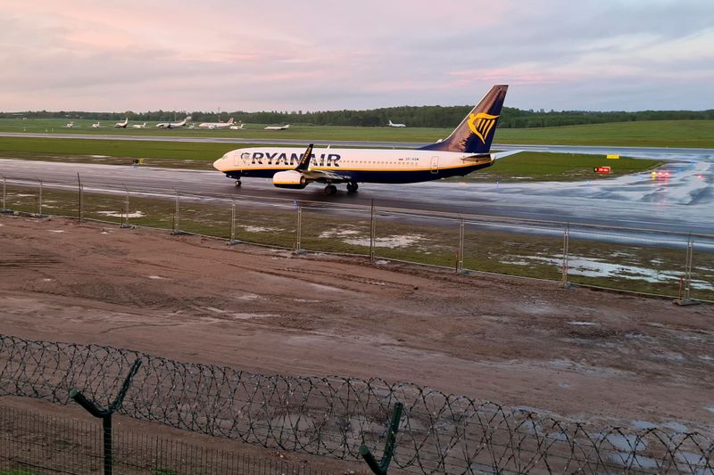 A Ryanair aircraft, which was diverted to Belarus, lands at