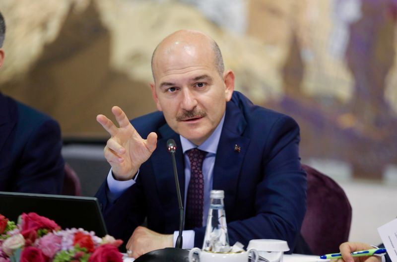 FILE PHOTO: Turkish Interior Minister Suleyman Soylu speaks during a