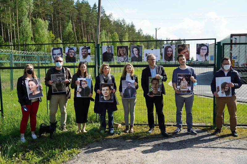 Press advocacy group Reporters Sans Frontiers holds protest against Belarus