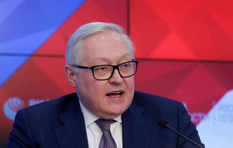 Russian Deputy Foreign Minister Ryabkov speaks during a news conference