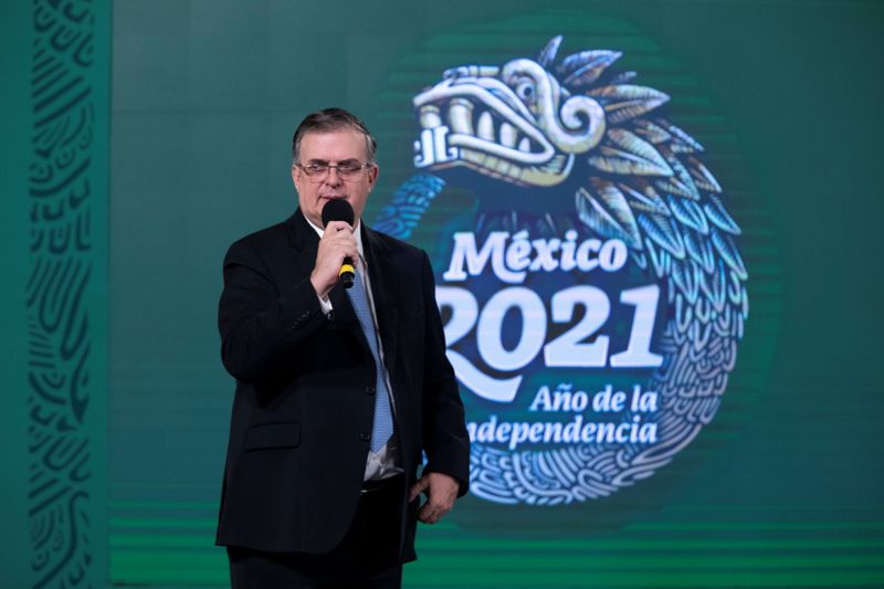 Mexican Foreign Minister Marcelo Ebrard speaks during a news conference