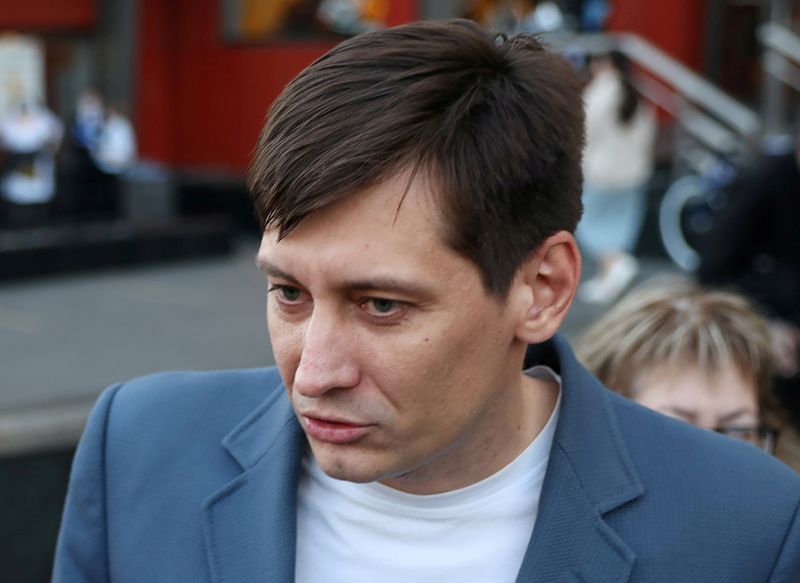 FILE PHOTO: Russian opposition politician Dmitry Gudkov speaks to the