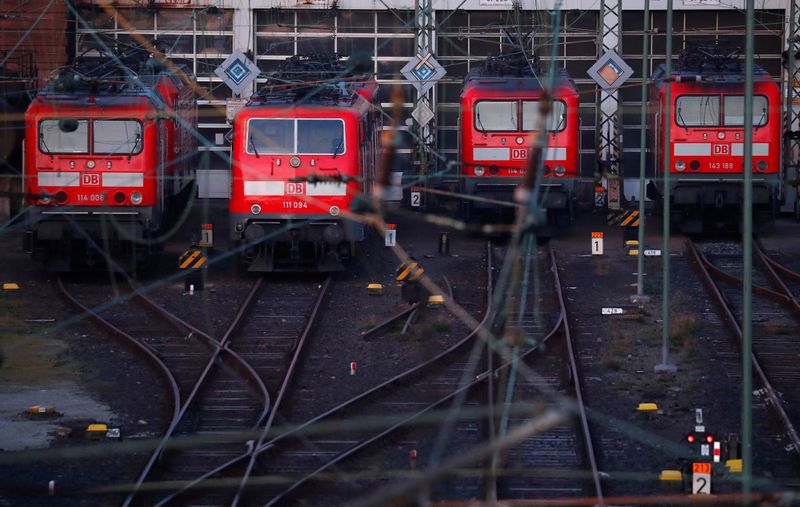 FILE PHOTO: Trains of German railway Deutsche Bahn are seen