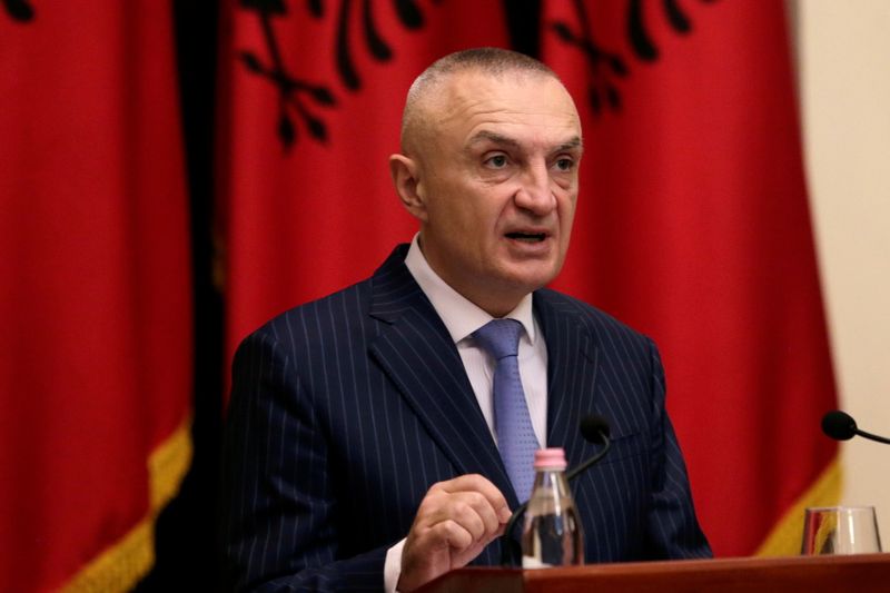 FILE PHOTO: Albanian President Ilir Meta delivers a speech during