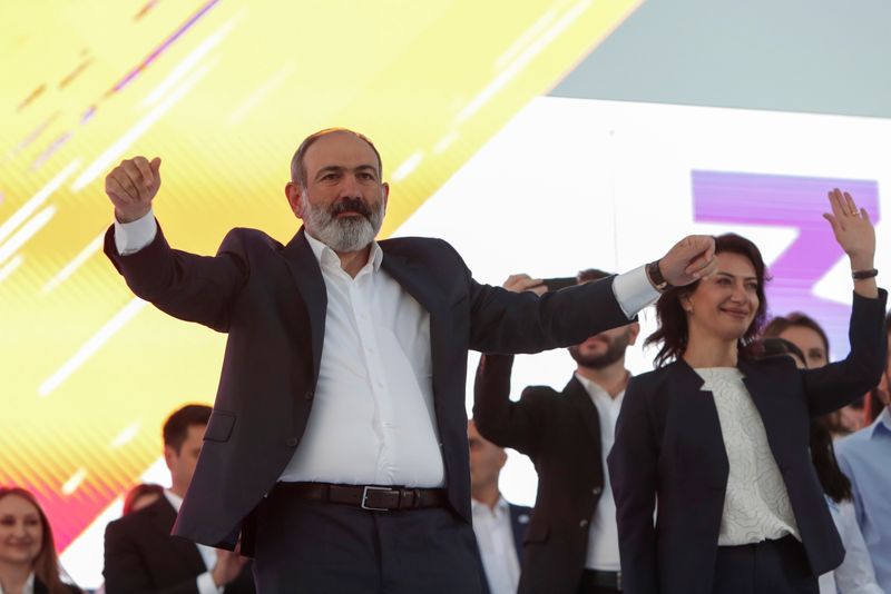 Leader of Civil Contract party Nikol Pashinyan attends a pre-election