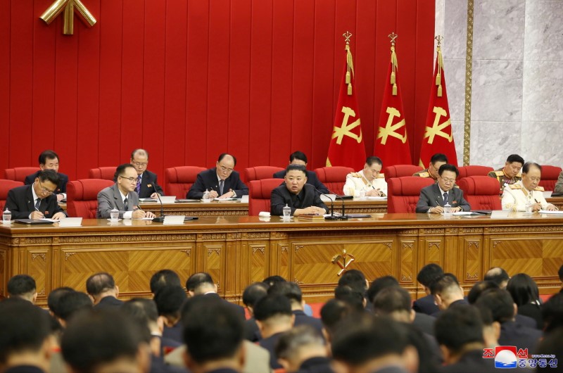 North Korean leader Kim speaks during WPK meeting in Pyongyang