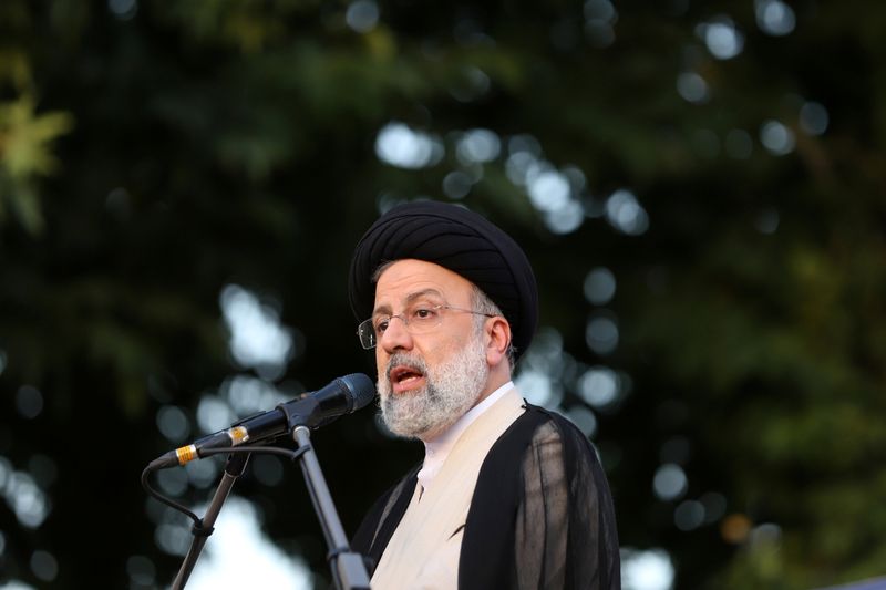 FILE PHOTO: Presidential candidate Ebrahim Raisi speaks during a campaign