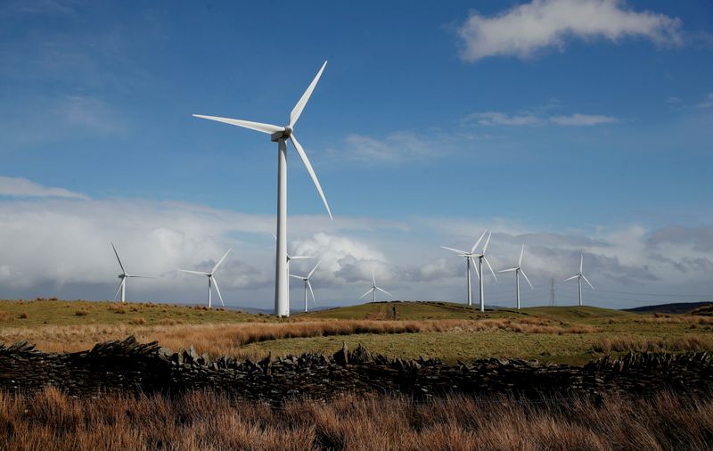 FILE PHOTO: Wind turbines are seen at Mynydd Portref Wind