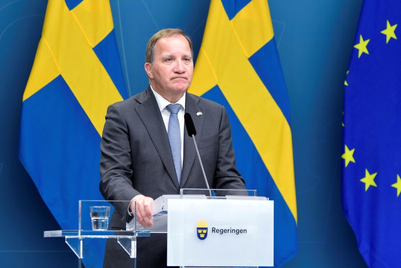 FILE PHOTO: Sweden’s PM Stefan Lofven attends a news conference
