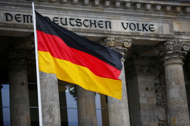 FILE PHOTO: The German flag is seen outside Germany’s Bundestag,