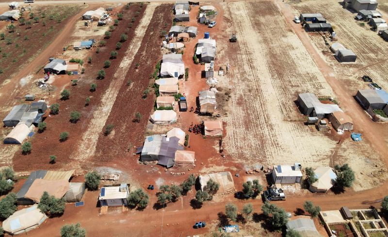 A view shows tents at a camp for internally displaced