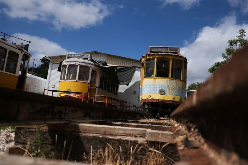 Trams are seen on Paulo Marques property in Carregado