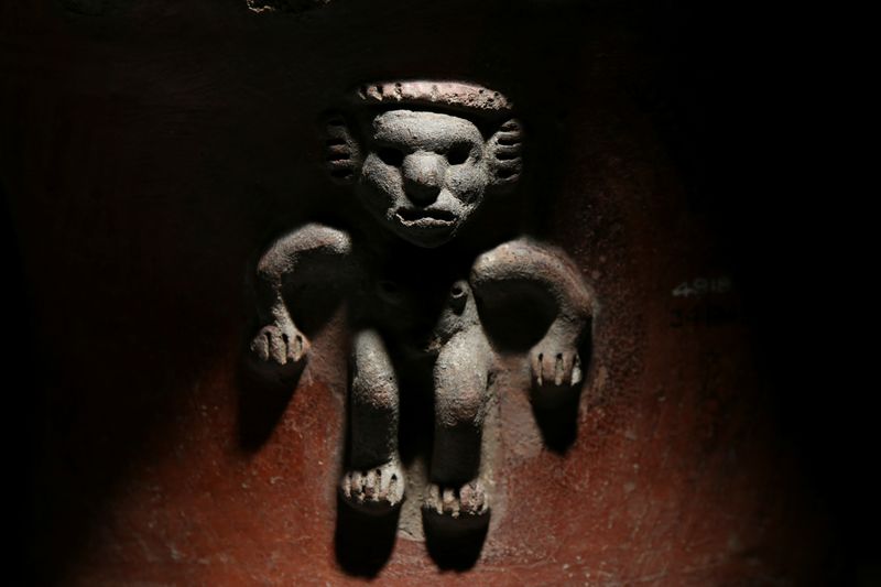 A detail of a pre-Columbian pot, repatriated from the Brooklyn