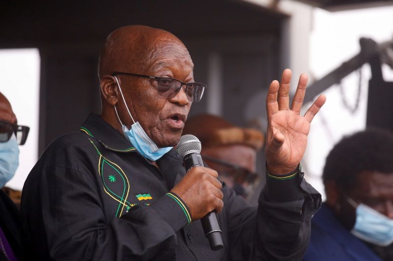 Former South African president Jacob Zuma speaks to supporters who