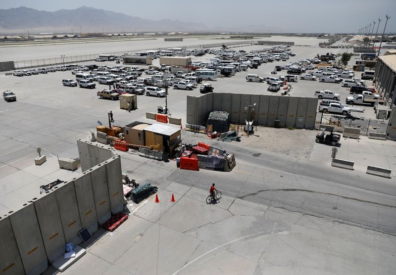 Parked vehicles are seen in Bagram U.S. air base, after