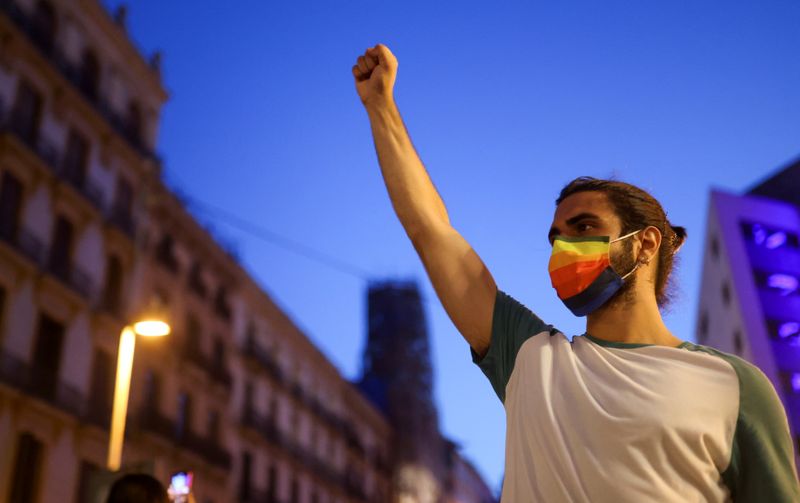 LGBT+ activists protest over the death of Samuel Luiz, in