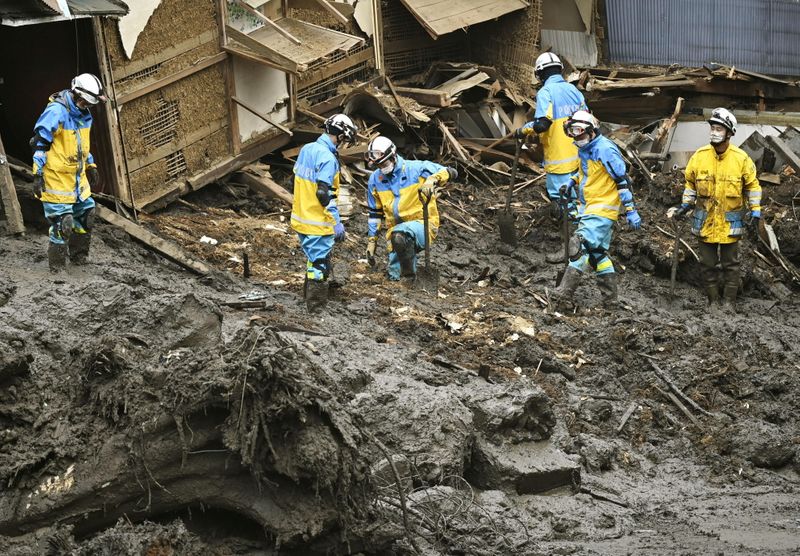 Rescue and search operation at a mudslide site in Atami