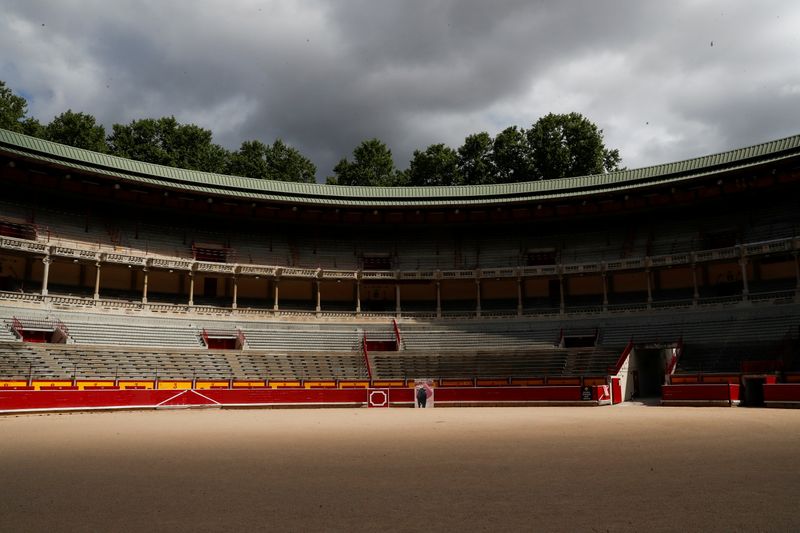A view of an empty Pamplona’s bullring as the San