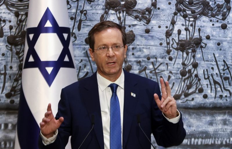 Israeli President Herzog holds news conference at his residence in