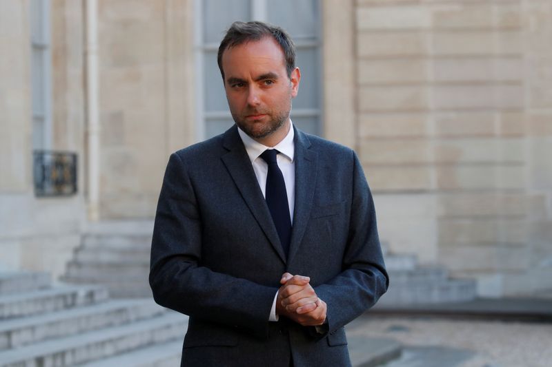 FILE PHOTO: French Minister for Local Authorities Sebastien Lecornu delivers