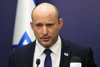 Israeli Prime Minister Bennett speaks during his party faction meeting