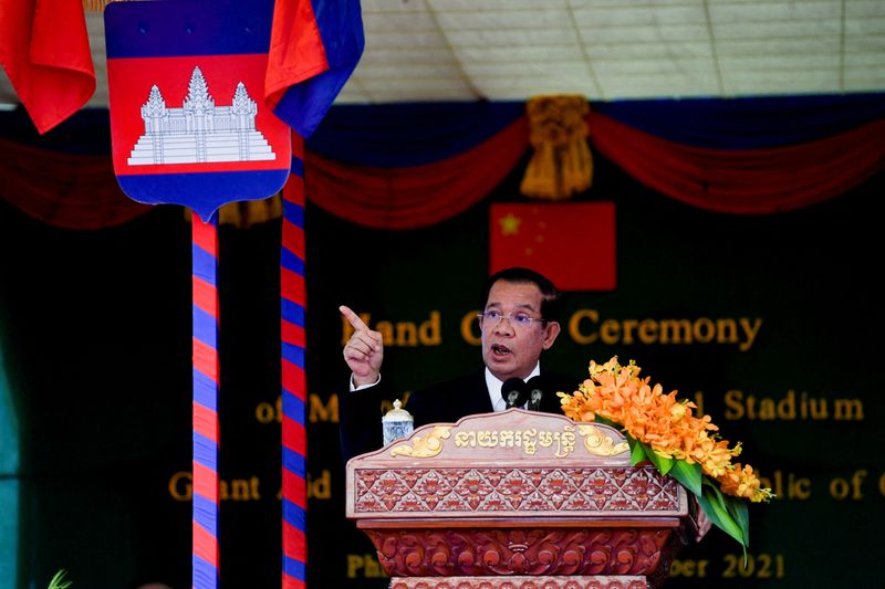 FILE PHOTO: Cambodian Prime Minister Hun Sen speaks during a