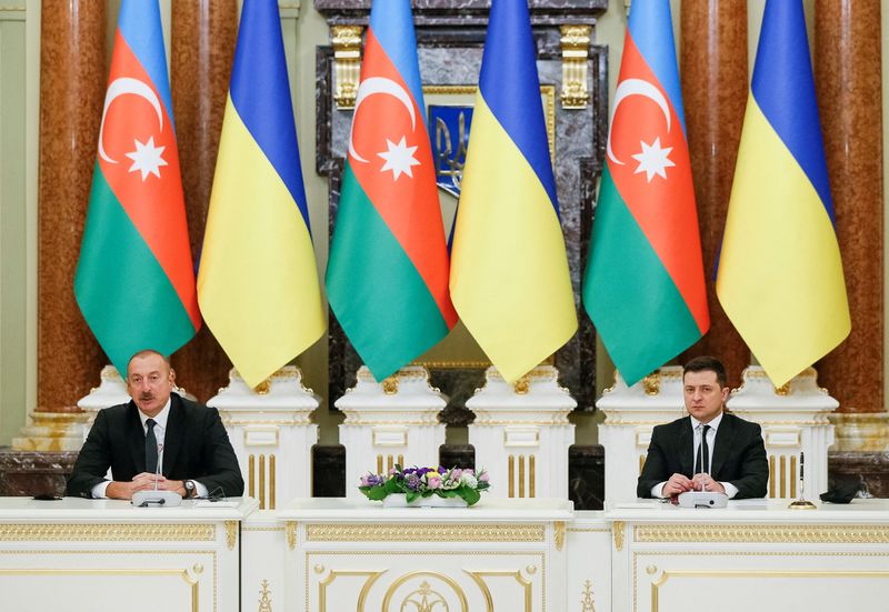 Ukrainian President Zelenskiy and Azerbaijan’s President Aliyev deliver a joint