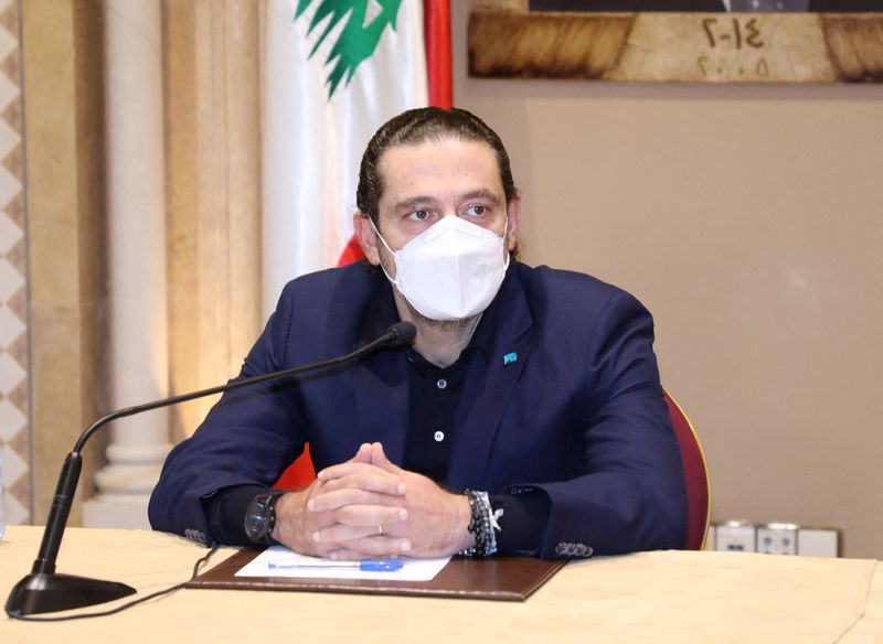 Former Lebanese Prime Minister Saad Hariri heads a meeting in