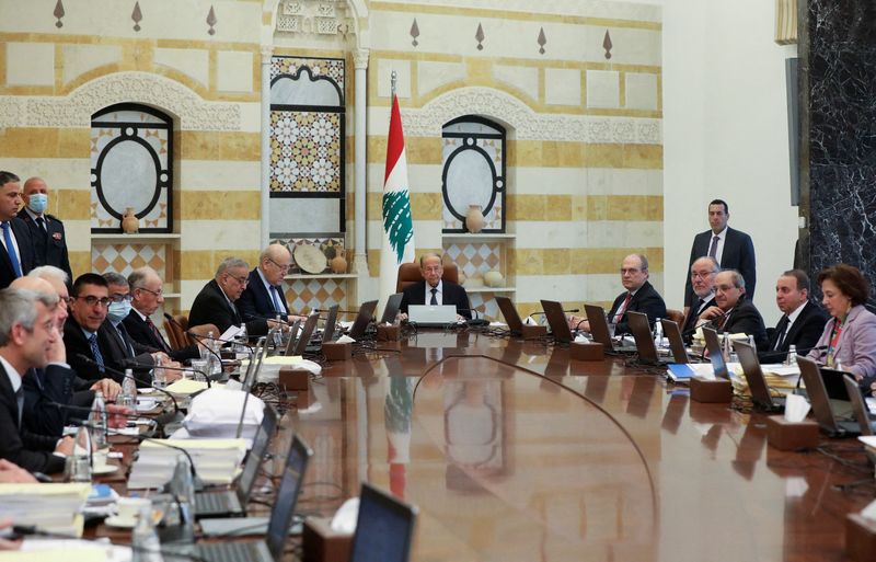 Lebanon’s President Michel Aoun heads a cabinet meeting at the