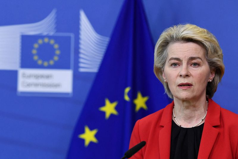 European Commission President Ursula von der Leyen gives a statement