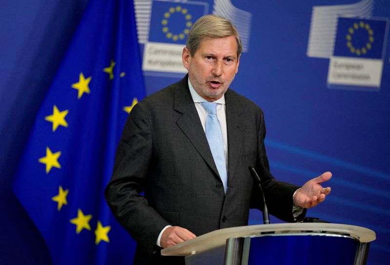 FILE PHOTO: EU Commissioner for Budget and Administration Hahn addresses