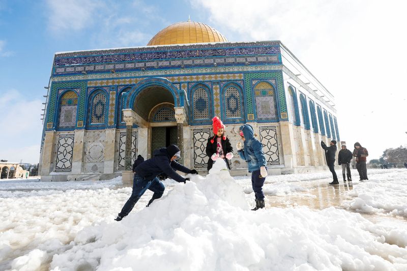 Snow covers Jerusalem’s Dome of the Rock