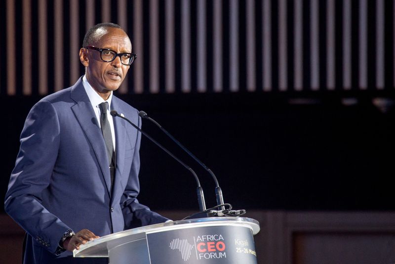 Rwandan president Paul Kagame addresses delegates at the Africa CEO