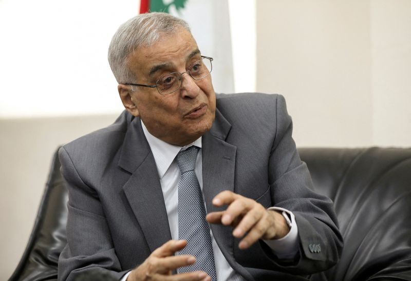 FILE PHOTO: Lebanese Foreign Minister Abdallah Bou Habib gestures as