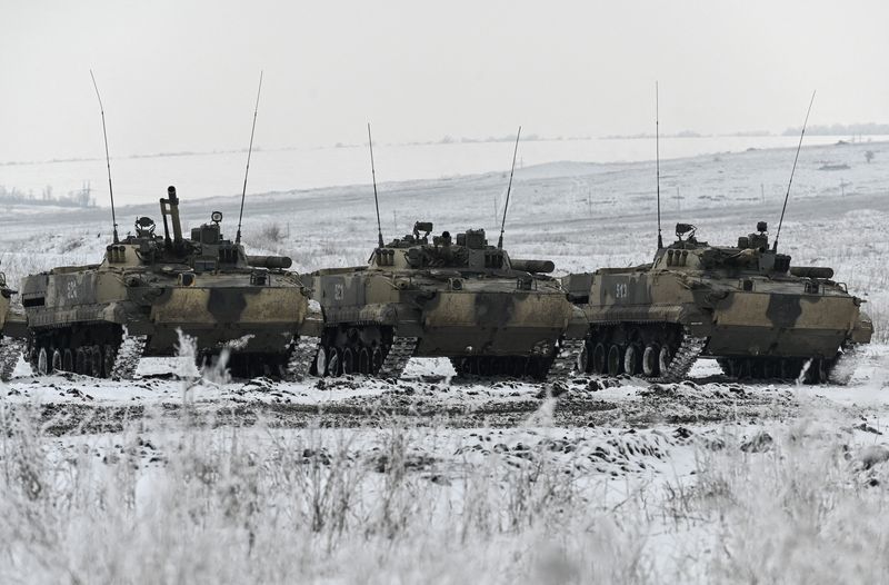 Russian mechanized infantry holds drills in the Rostov region