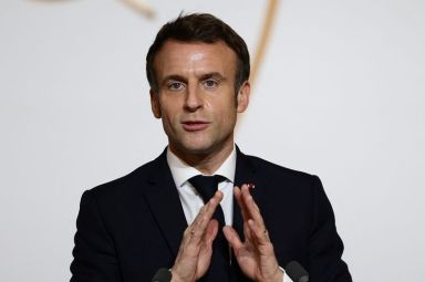 FILE PHOTO: French President Macron chairs a meeting devoted to