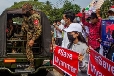FILE PHOTO: Protest against the military coup, in Yangon