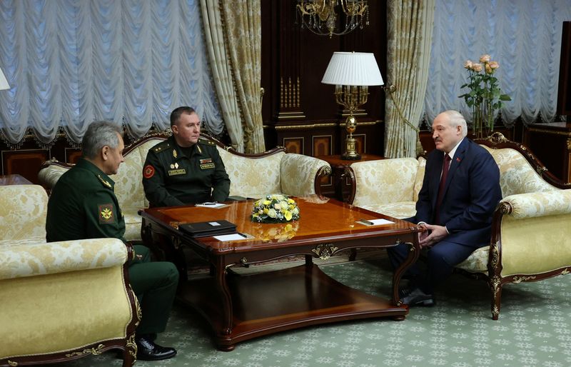 Belarusian President Alexander Lukashenko meets with Russian Defence Minister Sergei