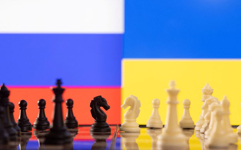 FILE PHOTO: Illustration shows Russia and Ukraine’s flags