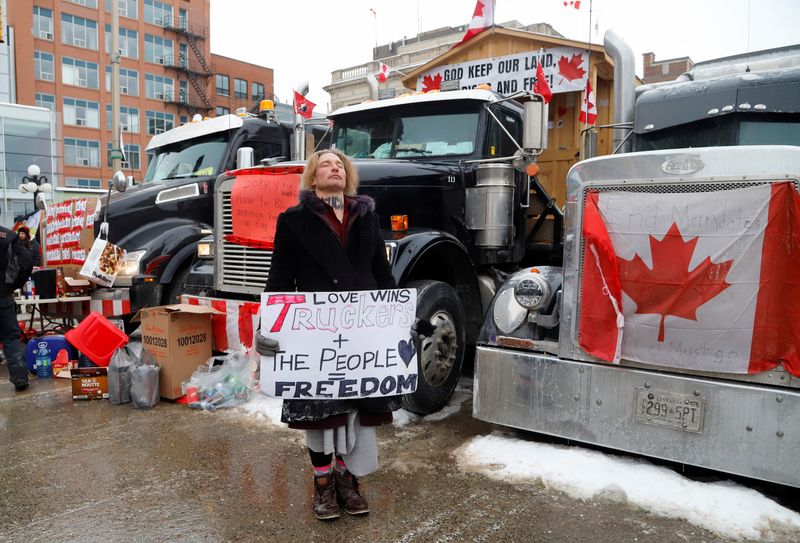 Truckers and supporters continue to protest coronavirus disease (COVID-19) vaccine
